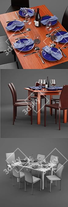 Nordic Teak Dining Set 3D model image 2