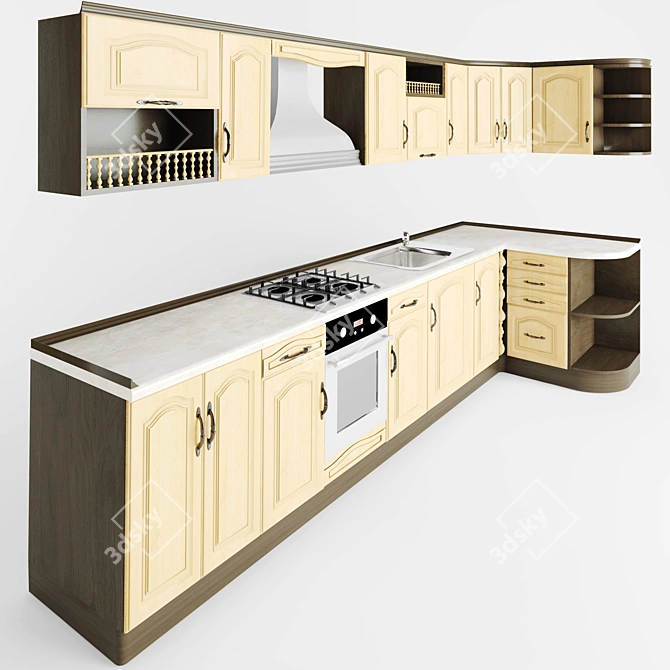 Transformable Corner Modular Kitchen 3D model image 1