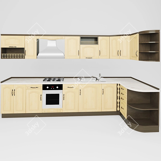 Transformable Corner Modular Kitchen 3D model image 2