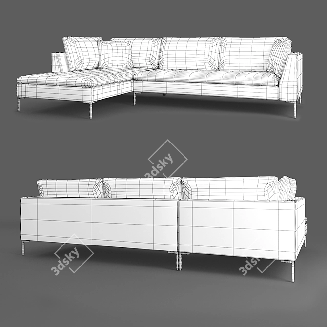 Modern Velvet Sofa with Metal Legs 3D model image 2