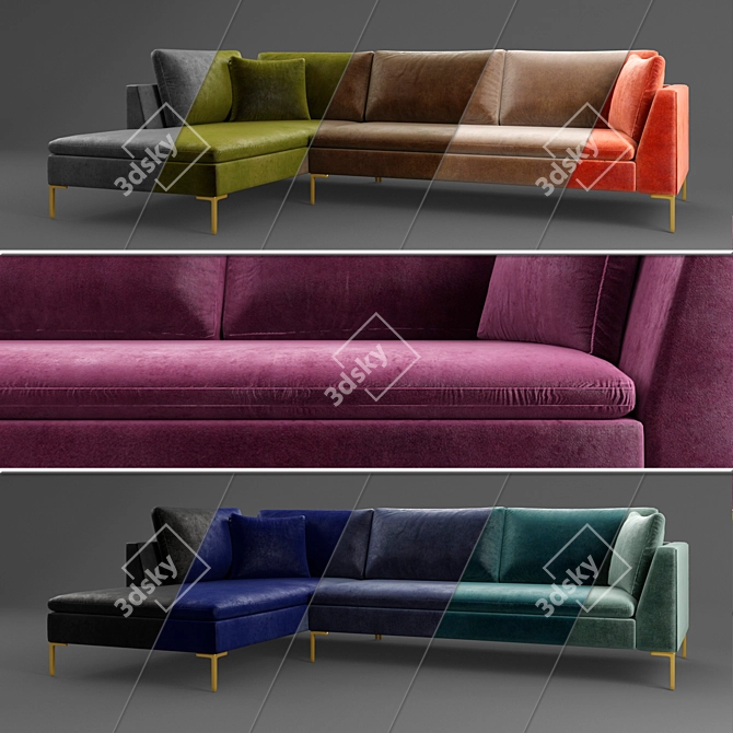 Modern Velvet Sofa with Metal Legs 3D model image 3