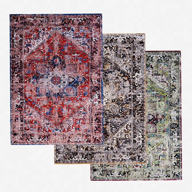 Antiquarian Antique Heriz Collection: Vintage-inspired Louis de Poortere Carpets 3D model image 1