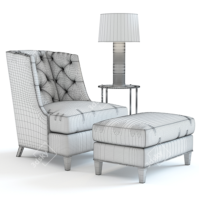 Modern Wing Chair Set with Ottoman, Occasional Table, and Glass Table Lamp 3D model image 2