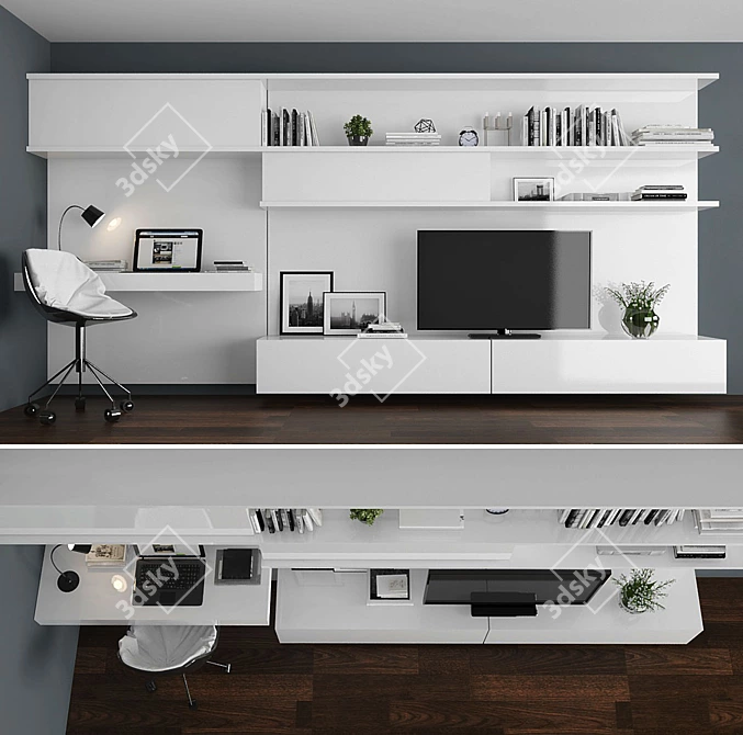 Modern TV Stand Set with Workspace 3D model image 1