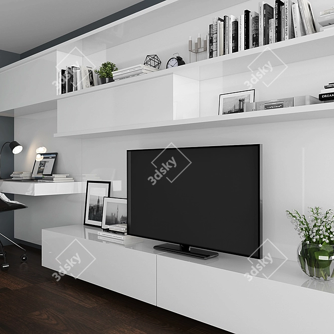 Modern TV Stand Set with Workspace 3D model image 2