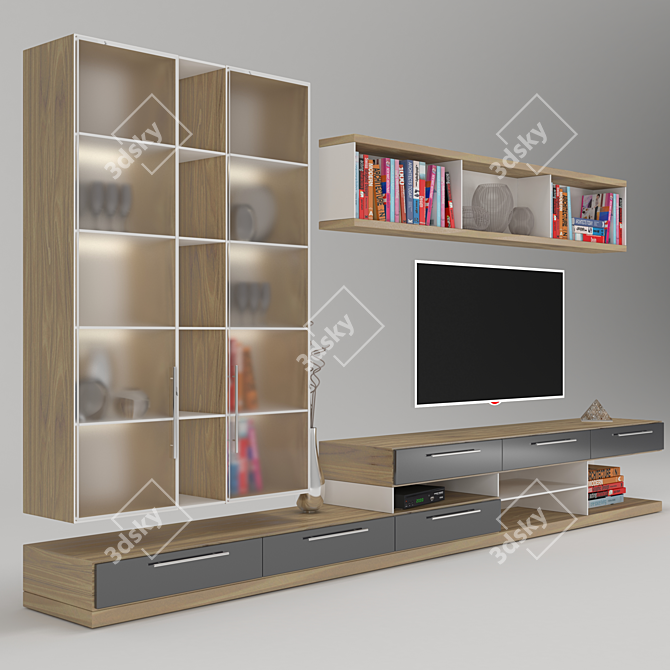 Modern TV Wall Unit 3D model image 2