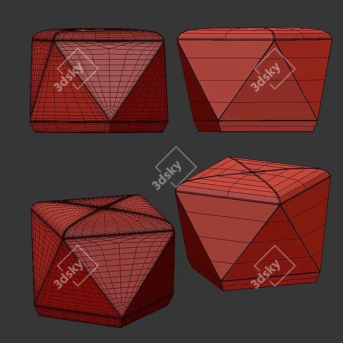 Hexagon Brown Leather Storage Ottoman 3D model image 3