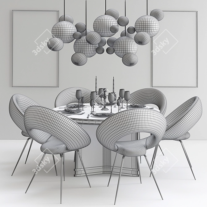 Elegant Dining Set with Chandelier 3D model image 2