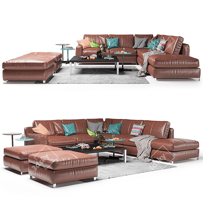 Luxury Italian Furniture: Poltrona Frau Sofa & Coffee Tables 3D model image 1