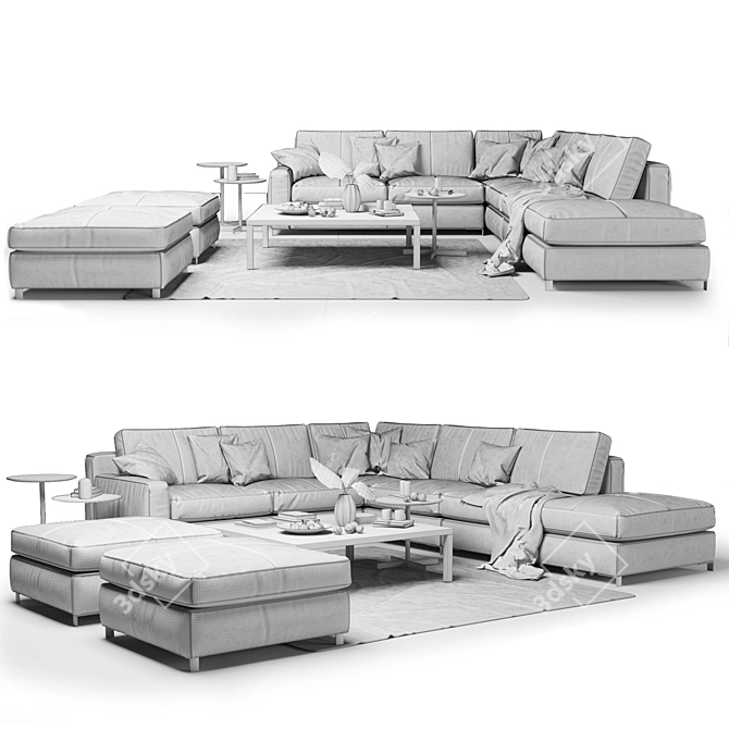 Luxury Italian Furniture: Poltrona Frau Sofa & Coffee Tables 3D model image 3