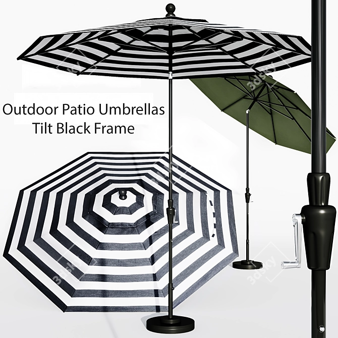 Premium Tilt Black Frame Patio Umbrellas 3D model image 1