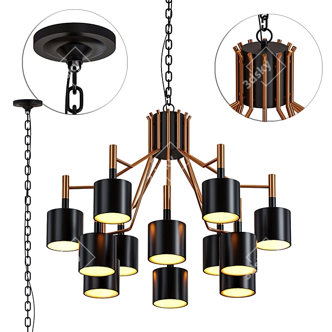 Elegant Matte Black Corna Chandelier 3D model image 1