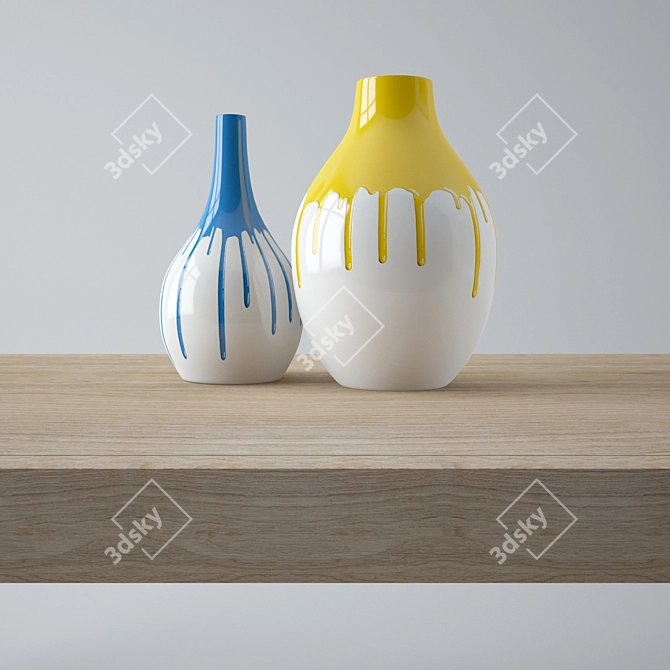 Sleek Table with Vases 3D model image 2