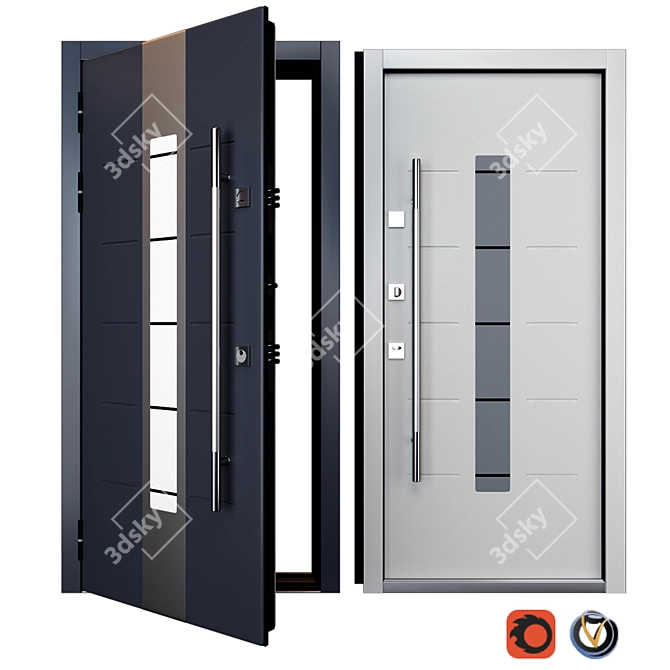 Stylish Inox Steel Entrance Door 3D model image 1