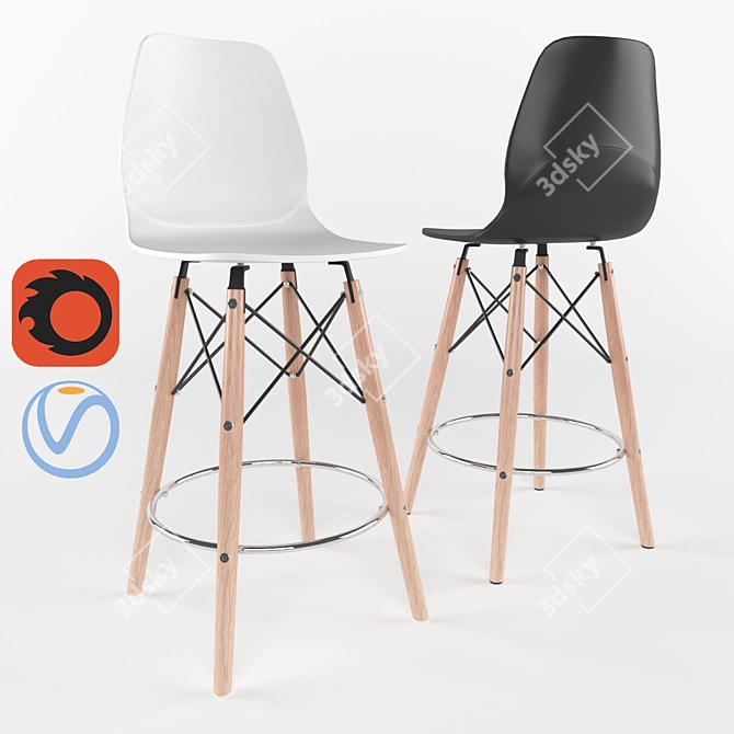 Eames Bar Stool: Sleek Design, Ultimate Comfort 3D model image 1