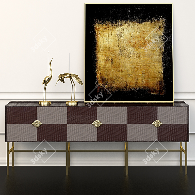 Modern Brown Entertainment Console 3D model image 2