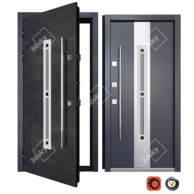 Modern Stainless Steel Entrance Door 3D model image 1