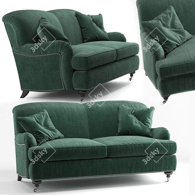 Elegant Emerald Oxford Sofa 3D model image 1