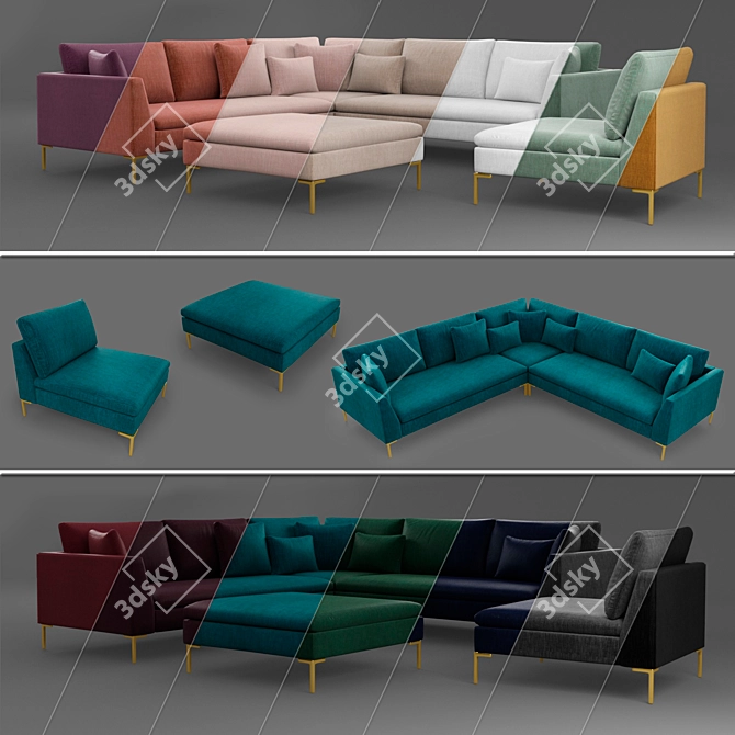 Modern Linen Sofa Set 3D model image 1