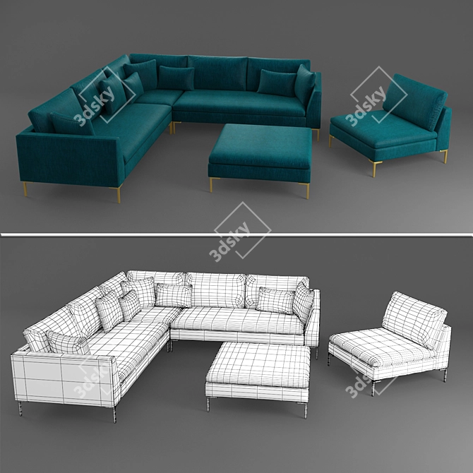 Modern Linen Sofa Set 3D model image 2