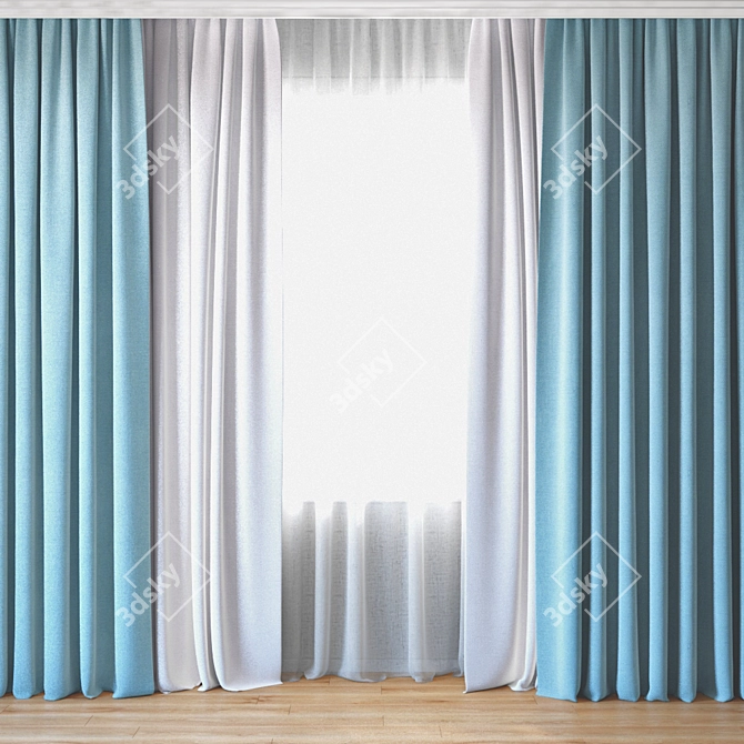 Title: Elegant Drapery Set | Tulle Curtains 3D model image 1