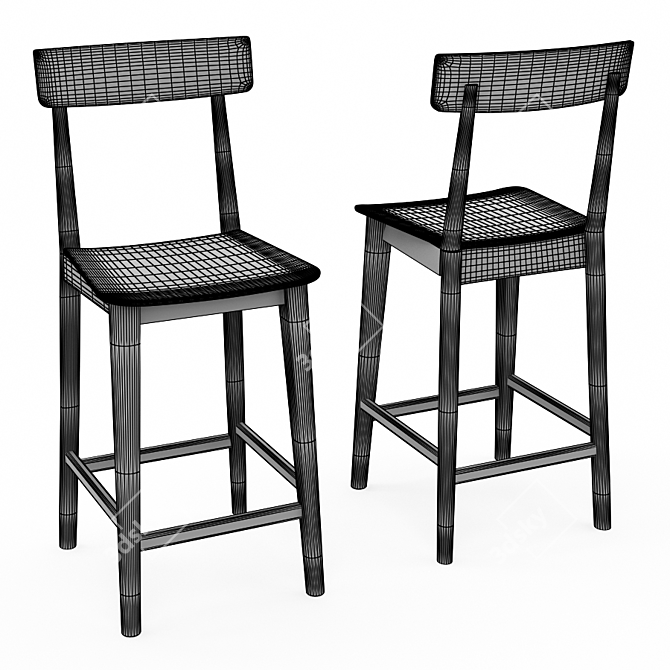 Eco-Friendly Bamboo Bar Stool 3D model image 3