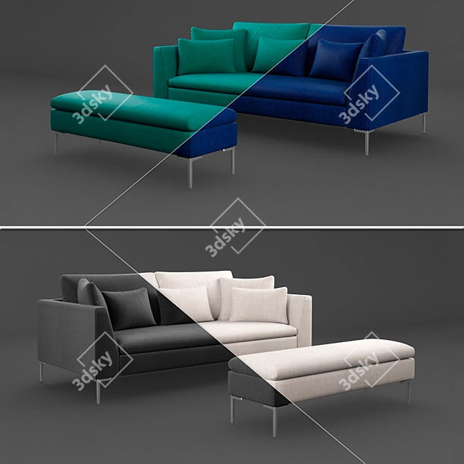 Modern Linen Sofa with Metal Legs 3D model image 1