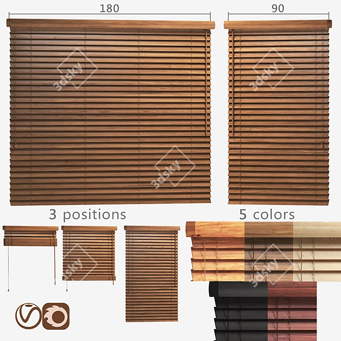 Premium Wooden Blinds, 50mm - 2 Width Options 3D model image 1