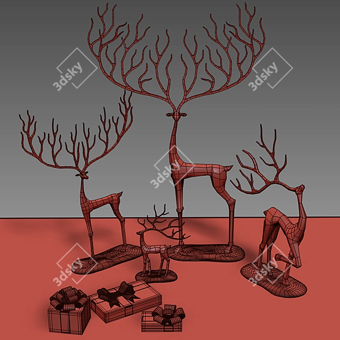 Charming Reindeer Decor Set 3D model image 3