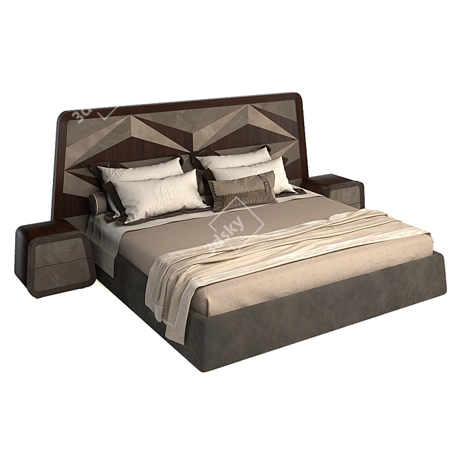 Elegant Mano Bed with Repossi Night Table Set 3D model image 1
