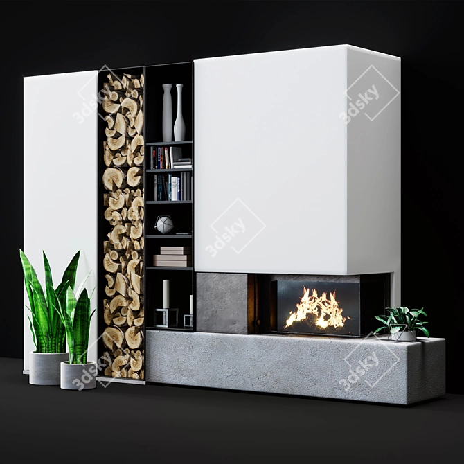 Sleek Fire: Modern Fireplace 3D model image 1