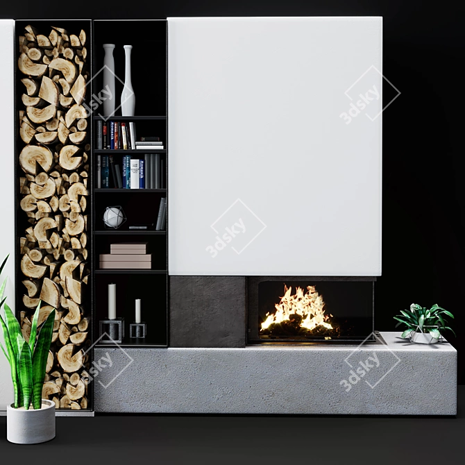 Sleek Fire: Modern Fireplace 3D model image 2