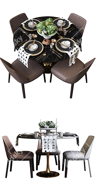 Elegant Black and Gold Table Setting 3D model image 3