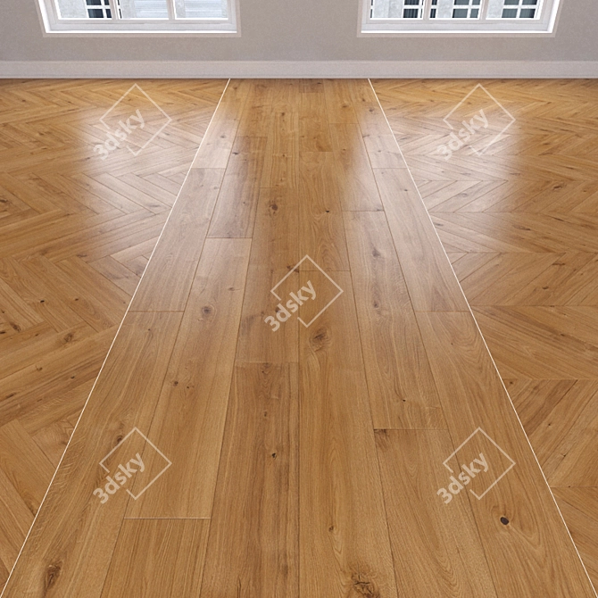 Caramel Oak Parquet: Herringbone, Linear, Chevron 3D model image 1