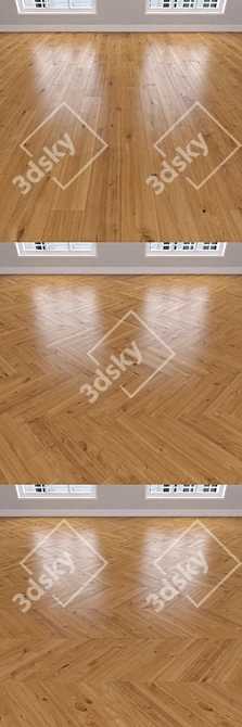 Caramel Oak Parquet: Herringbone, Linear, Chevron 3D model image 2