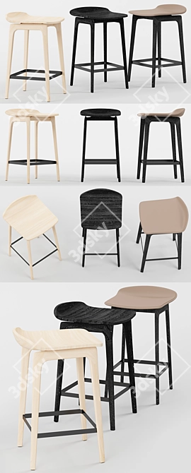 Modern Wooden Bar Stool 3D model image 2