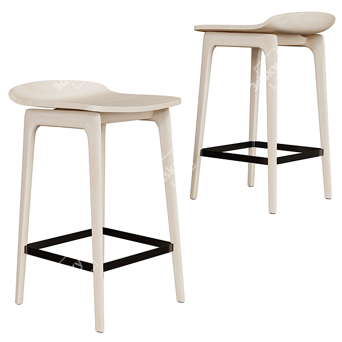 Modern Wooden Bar Stool 3D model image 4