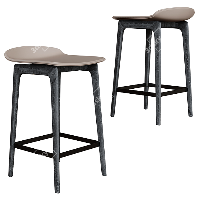 Modern Wooden Bar Stool 3D model image 6