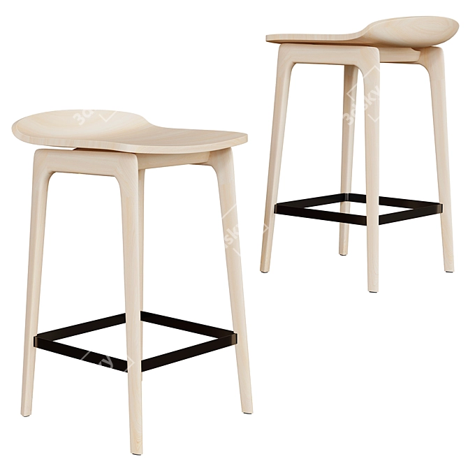 Modern Wooden Bar Stool 3D model image 8