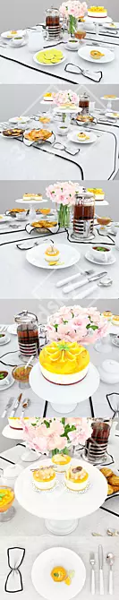 Elegant Orange Cake Tableware 3D model image 2