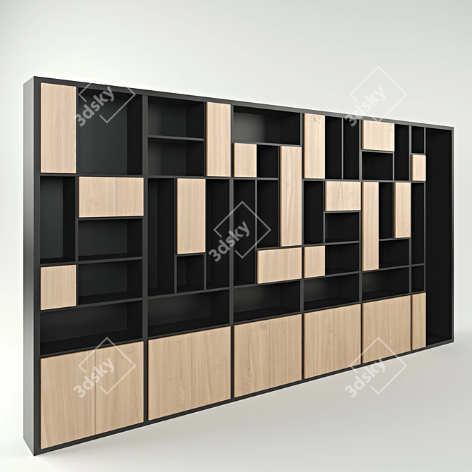 Wide 6-Section Cabinet with Open and Closed Shelves 3D model image 1