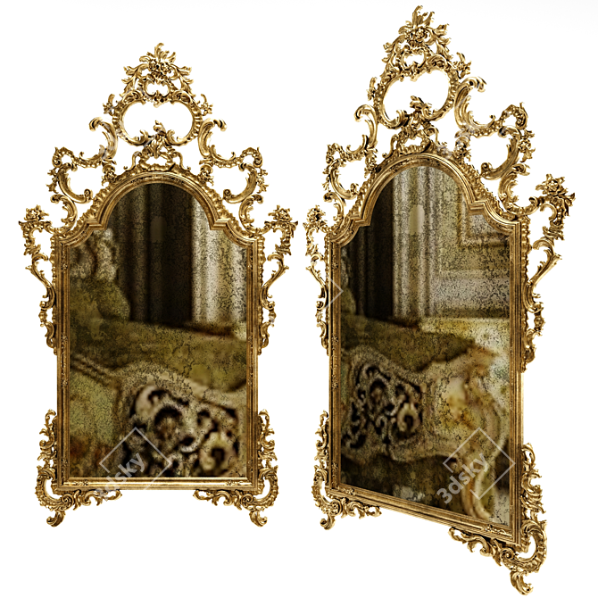 Roberto Giovannini Gold Carved Giltwood Mirror 3D model image 1