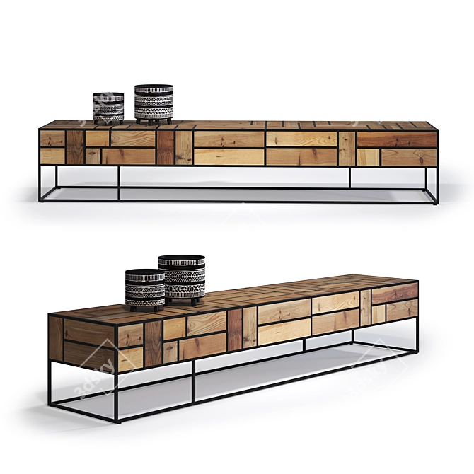 TV Stand with Two Planters 3D model image 1