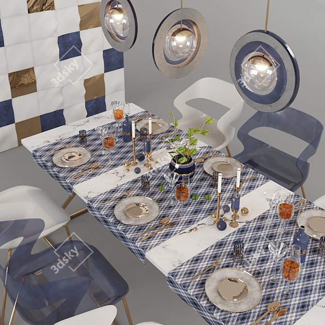 Elegant Bronze Dining Set 3D model image 1