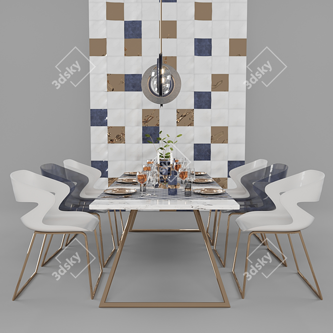 Elegant Bronze Dining Set 3D model image 2