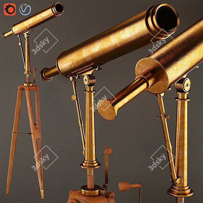 Parisian Antique Brass Telescope 3D model image 1