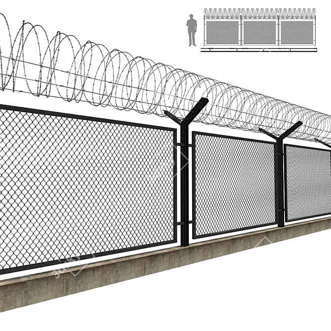 Secured Perimeter Barbed Wire 3D model image 1