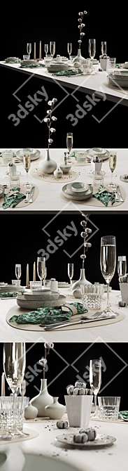 Cotton Flower Table Setting 3D model image 2