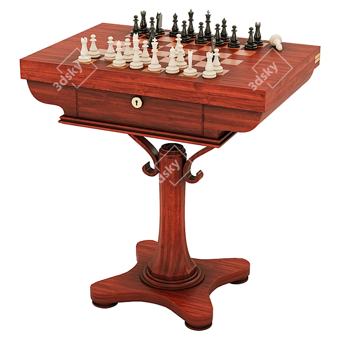 Antique Rosewood Chess & Card Table 3D model image 1