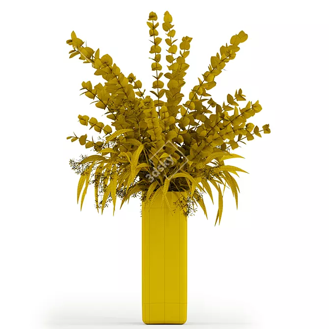 Eucalyptus Tall Vase: Realistic Flowers & Vase 3D model image 2